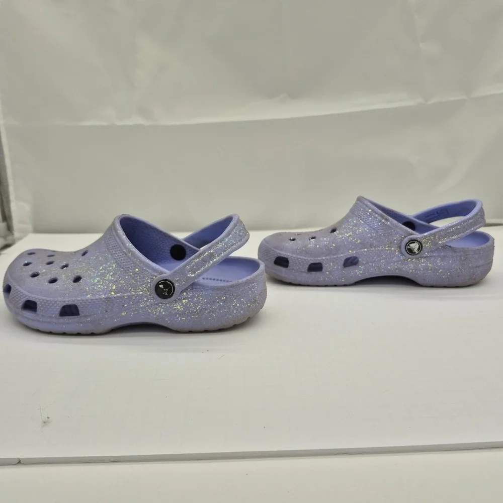 Crocs Classic Glitter Clogs Purple Girls Size J5 Slip On Sandals